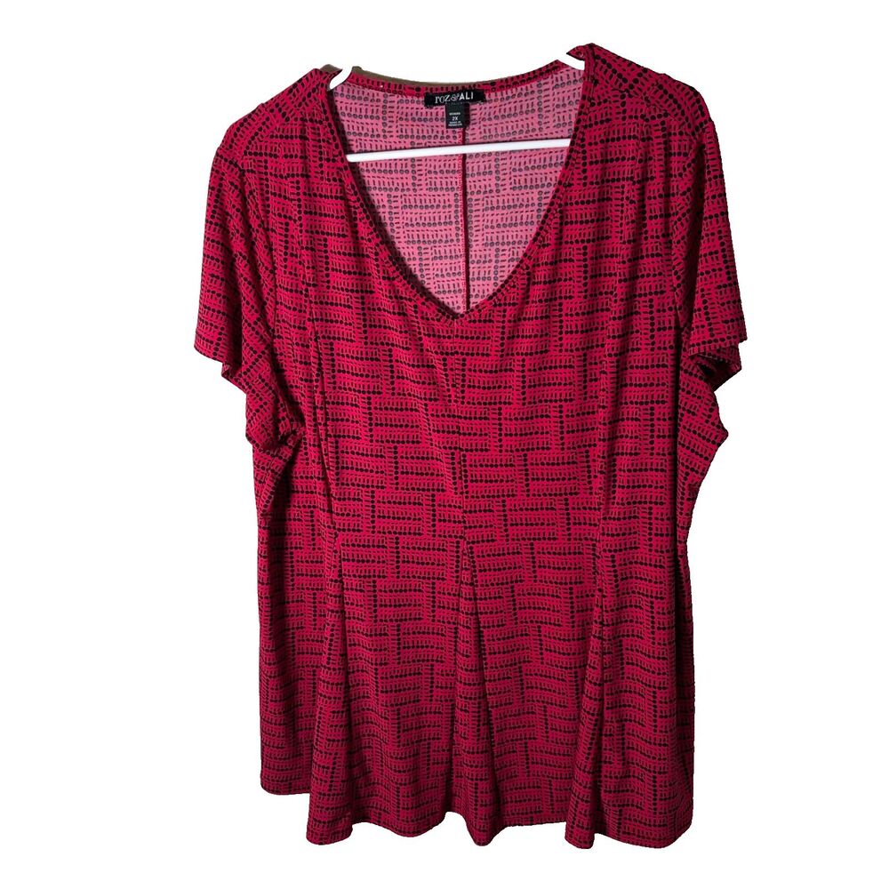 Roz & Ali Blouse Women's 2X V-Neck Short Sleeve Printed Career Shirt Top